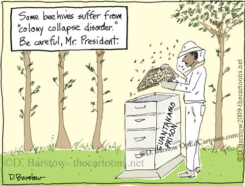 Barack Obama cartoon as beekeeper for Guatanomo