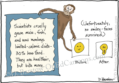 limited-calorie diet cartoon with monkey and smiley-faces