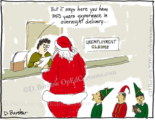Santa visits the unemployment office cartoon