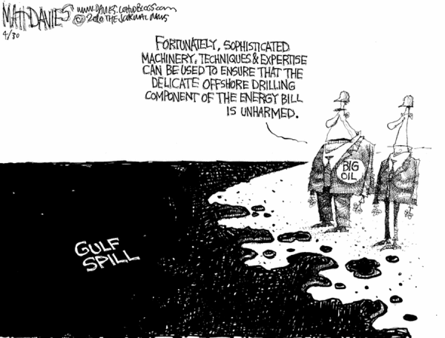 matt davies cartoon of oil spill, of politicalcartoons.com