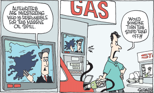 signe wilkinson on buying oil at the pump, from gocomics.com