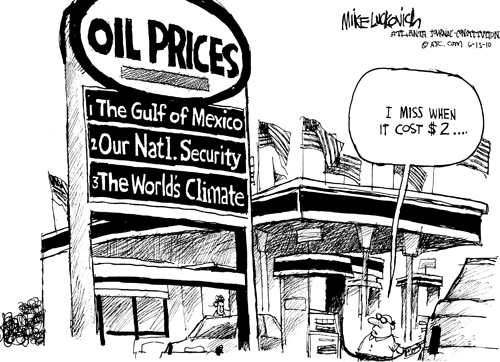 mike luckovich cartoon on the price of oil in the gas station