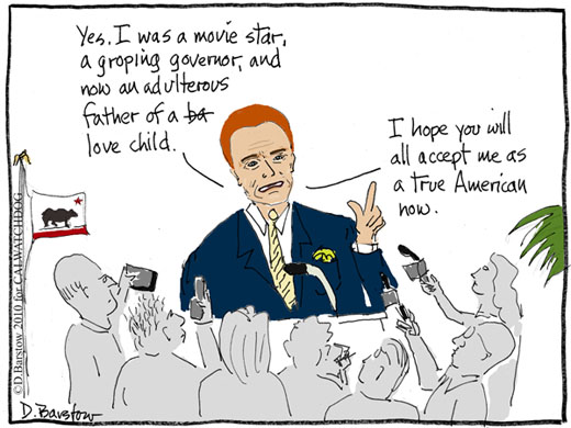 Arnold S cartoon - he talks to the media about his bastard child