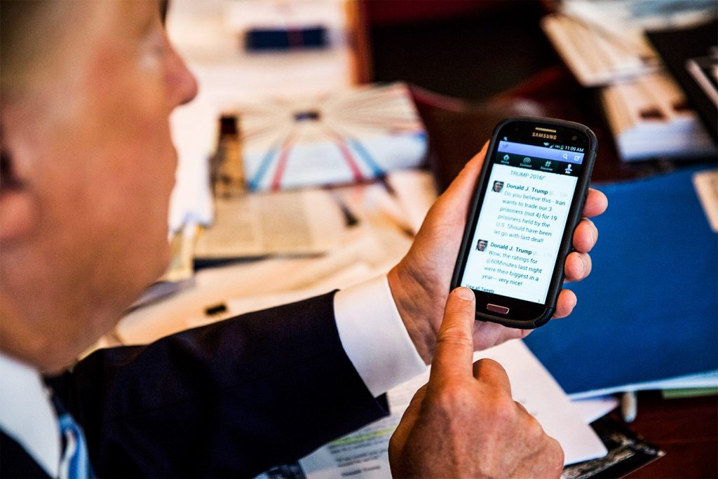 trump tweets with one finger